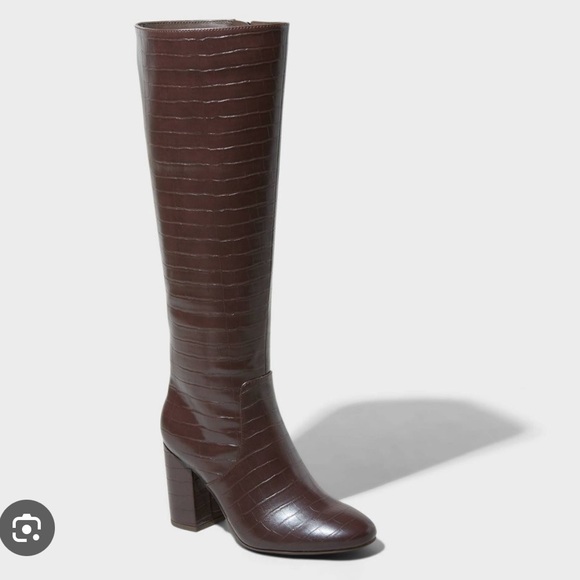 a new day Brown Croc Embossed Tall Ridley Boots - Picture 1 of 6